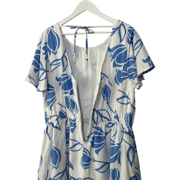 Lane Bryant Womens Plus Size 18 Flutter-Sleeve Tie-Back Linen Dress Blue White - Picture 10 of 13